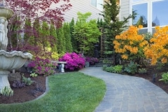 Foundation plantings and sidewalk